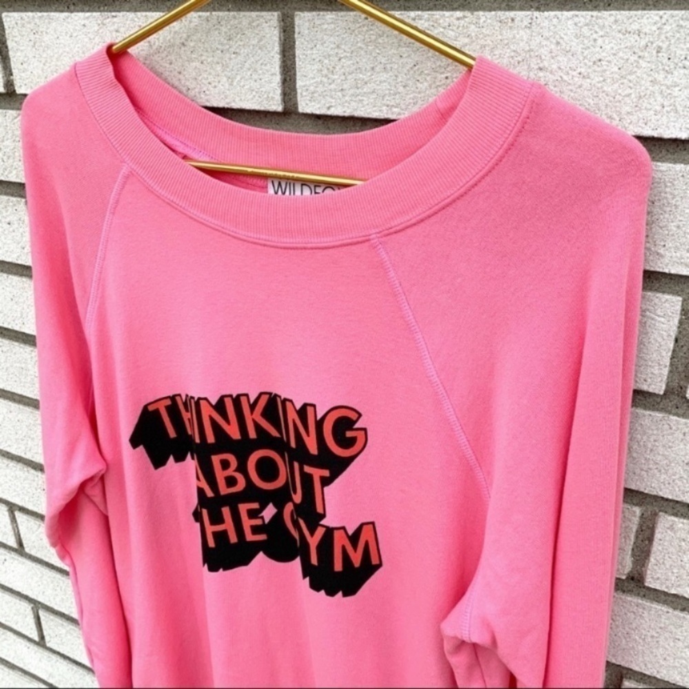 NWT Wildfox Thinking About The Gym Pink Sommers Sweatshirt XS Bubblegum Cotton - Picture 3 of 9